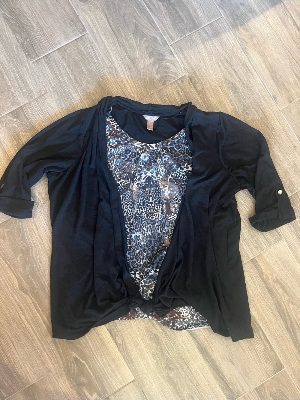 White Stag Black Layered Tunic with Leopard Print Front